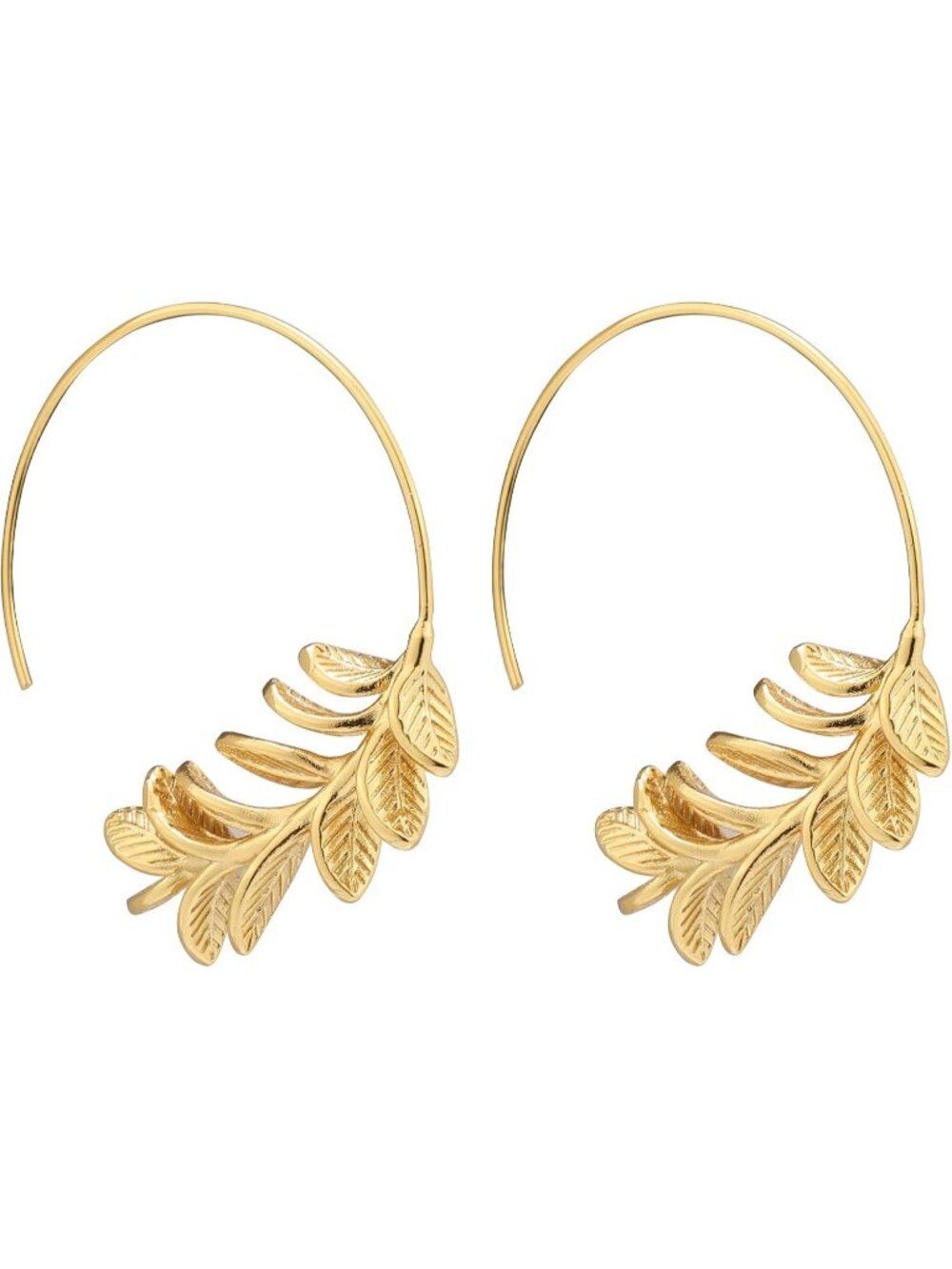 Women's Gold Leaf Hoop Olive Branch Drop Dangle Statement Floral Earrings